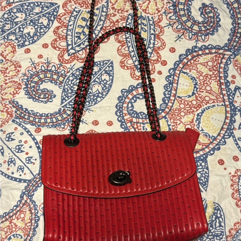 Coach parker quilted and rivets shoulder bag